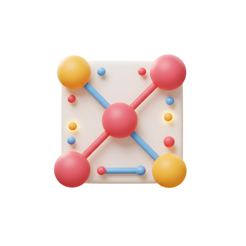 Colorful 3D Network Diagram with Spheres and Connections for Data Visualization png