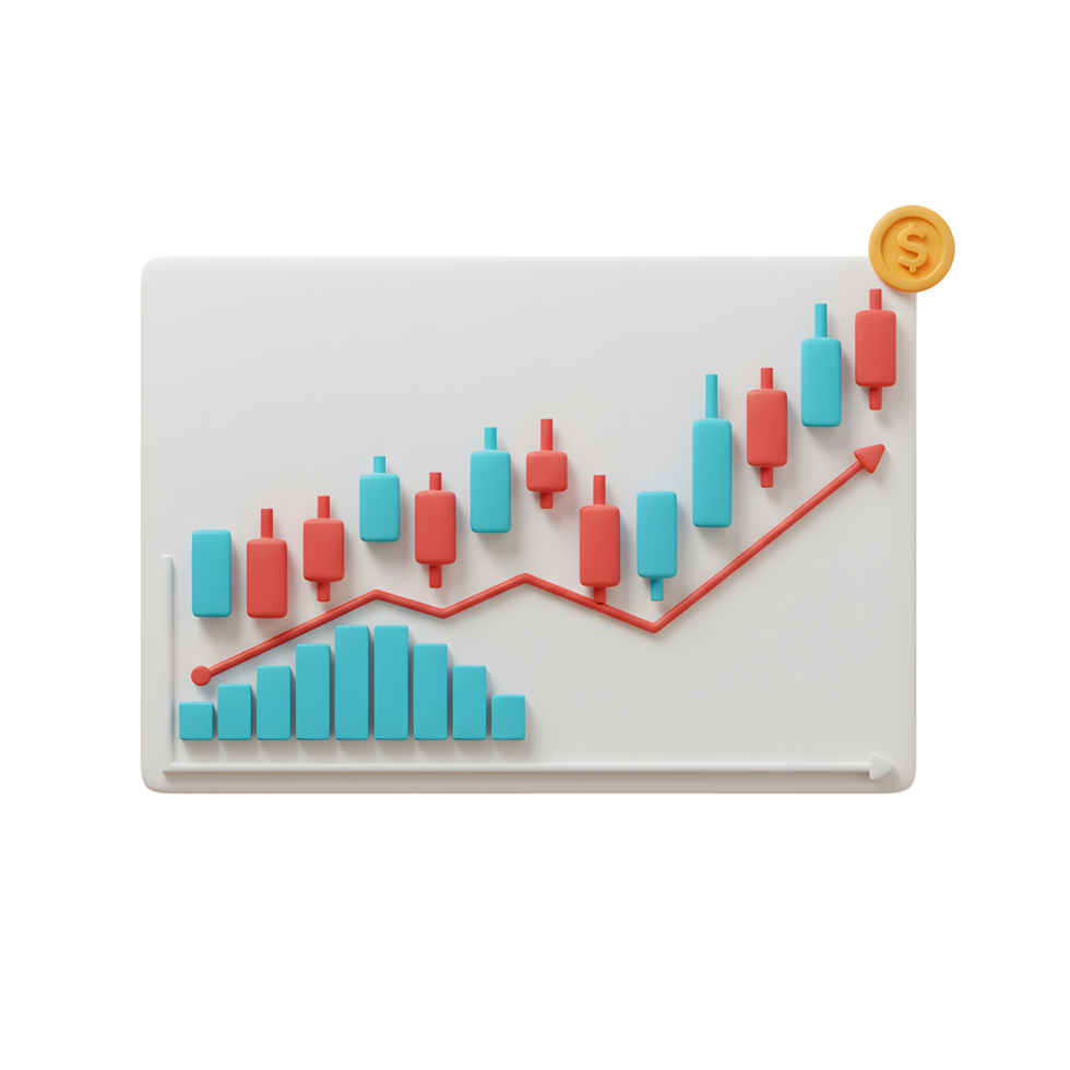 Rising Stock Market Chart with Candlesticks and Upward Trend Line png
