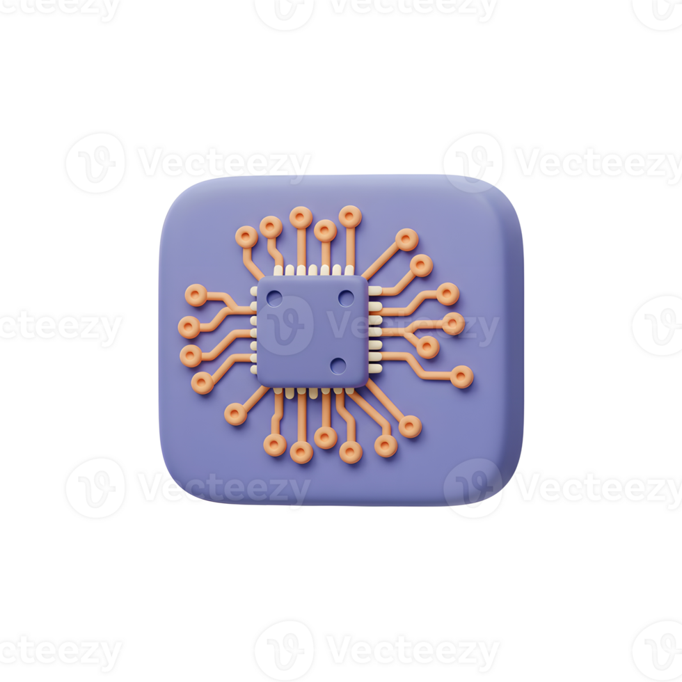 Illustration of a Computer Chip on Blue Square Background png