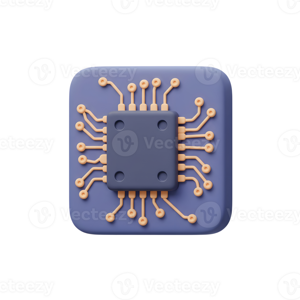 Computer Chip Icon Close Up Depicting Technology and Data Processing png