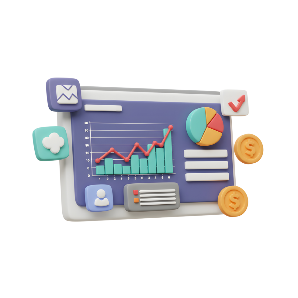 Analyzing Business Data with Chart and Coin Illustration for Finance png