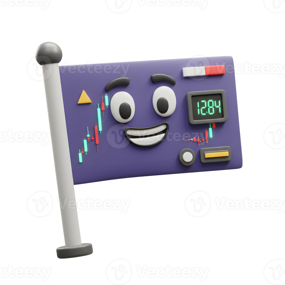 Cartoon Style Flag Displaying Stock Market Data and Financial Indicators png