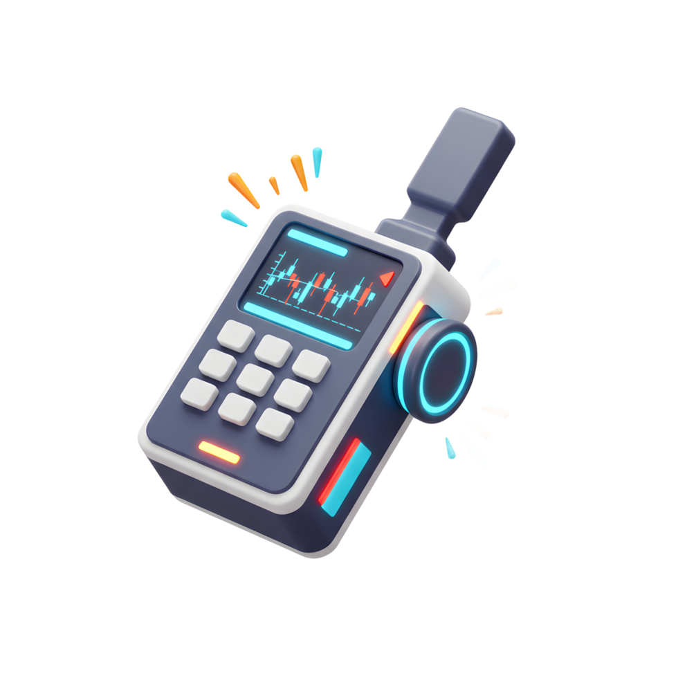 Cartoon Trading Device with Candlestick Chart for Finance and Investment png