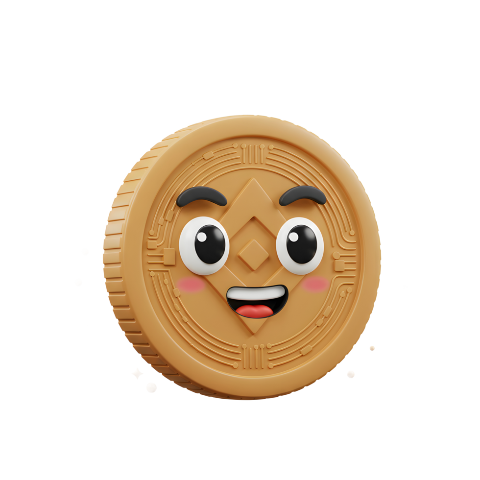 Cute Happy Cartoon Coin Character with Big Eyes and Smile png