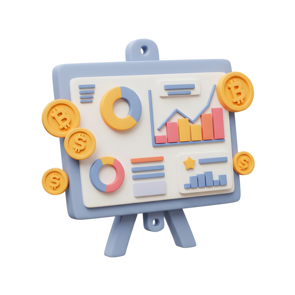 Financial Presentation Board with Charts, Coins and Data Analysis png