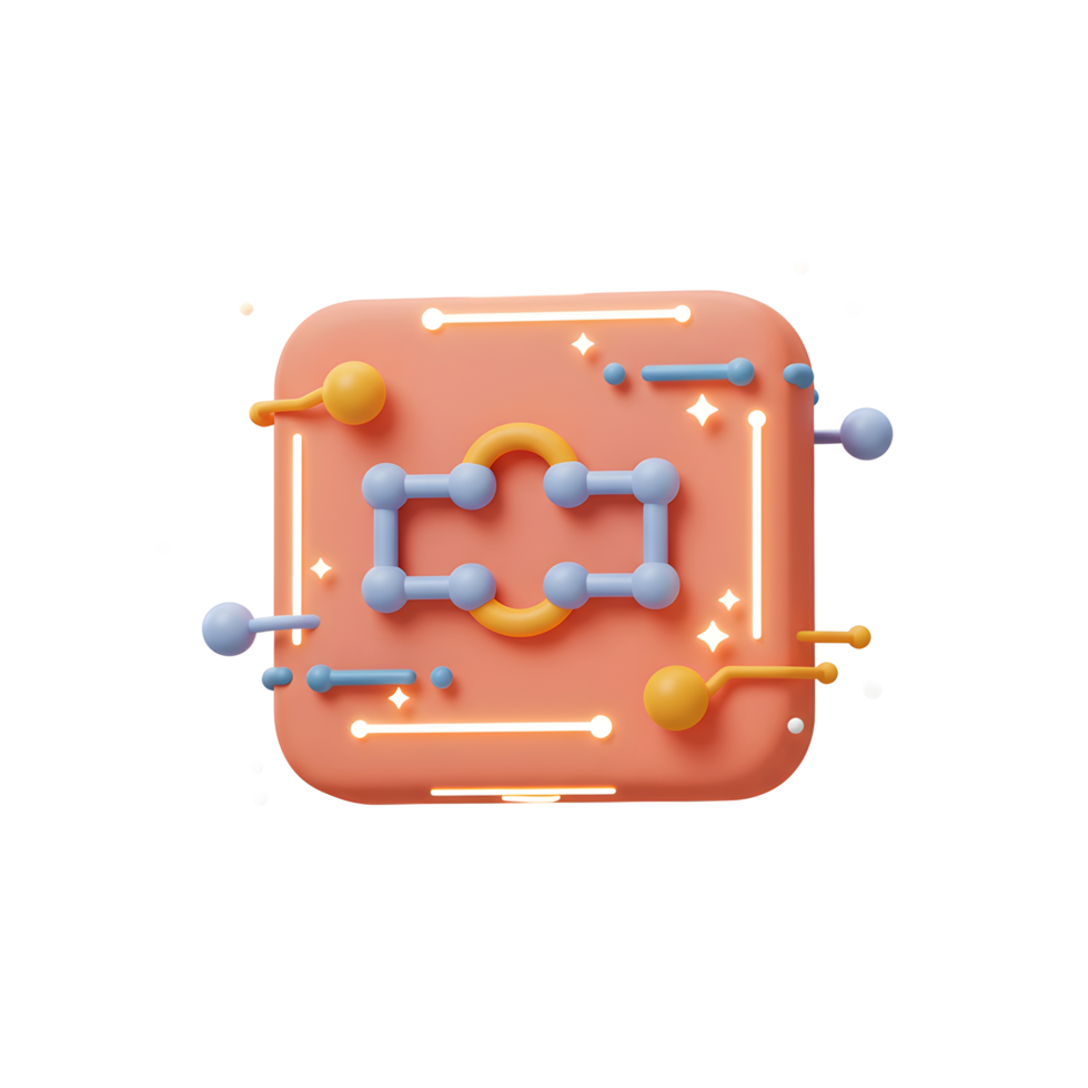Modern Circuit Board Illustration with Geometric Shapes and Neon Glow png