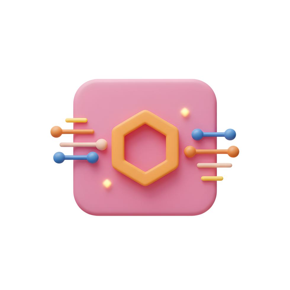 Abstract Pink Data Processing Icon with Orange Hexagon and Lines png