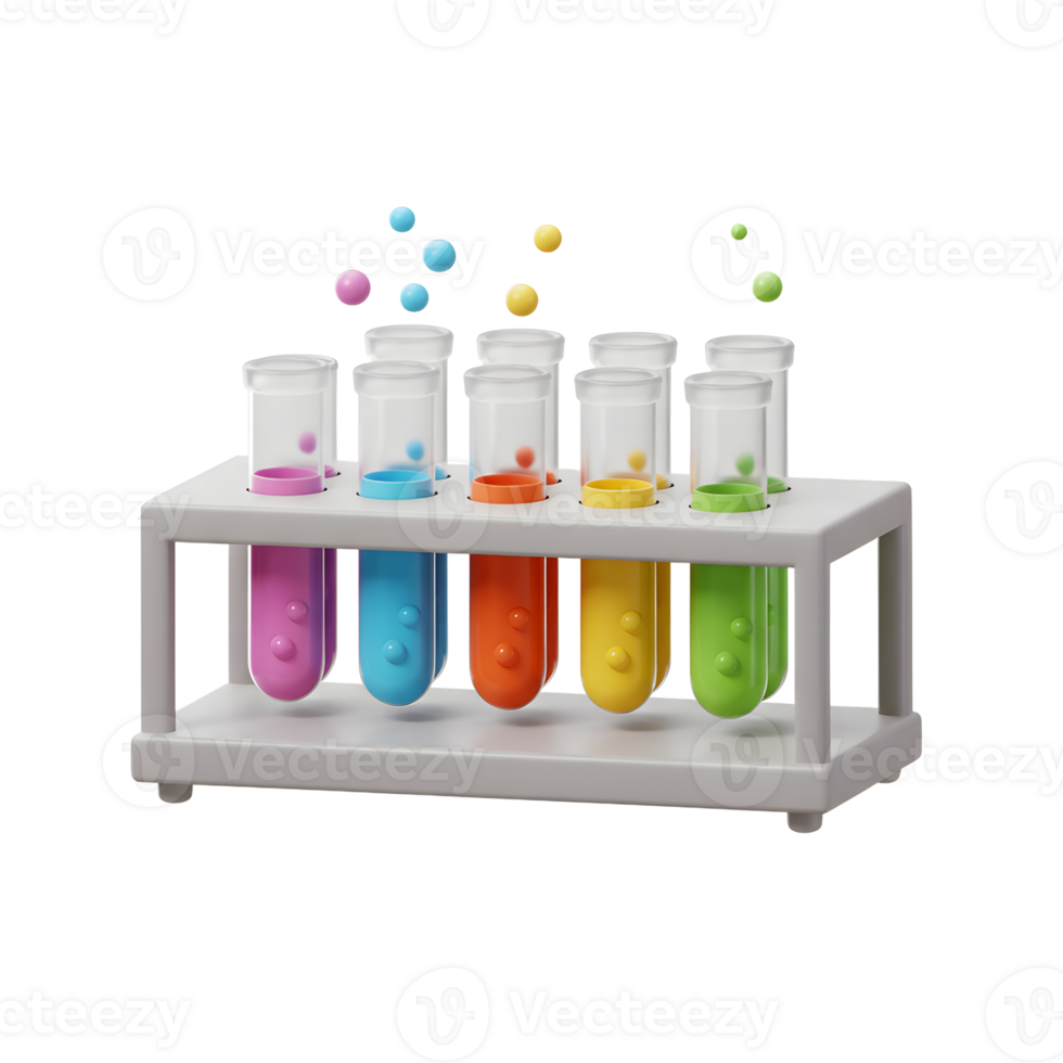 Colorful Test Tubes with Floating Balls Experiment in Science Lab png