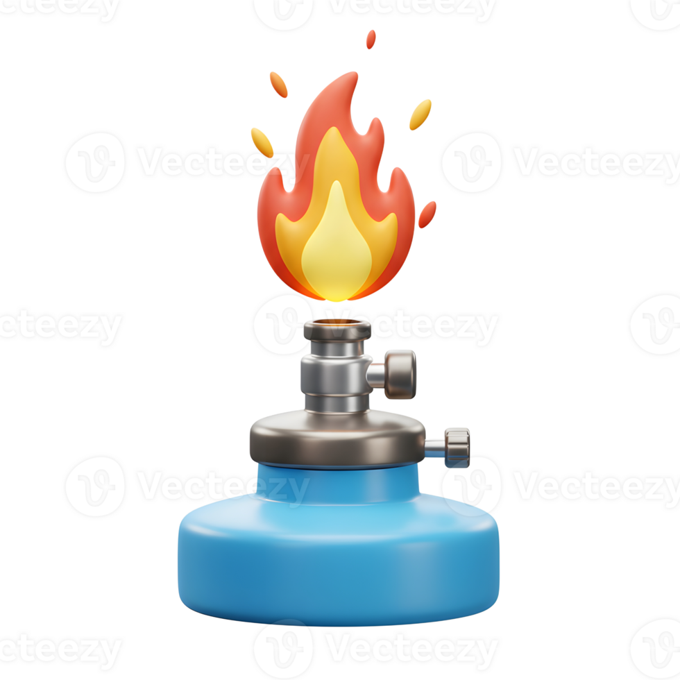Burning Bunsen Burner with Blue Base and Flickering Flame Illustration png