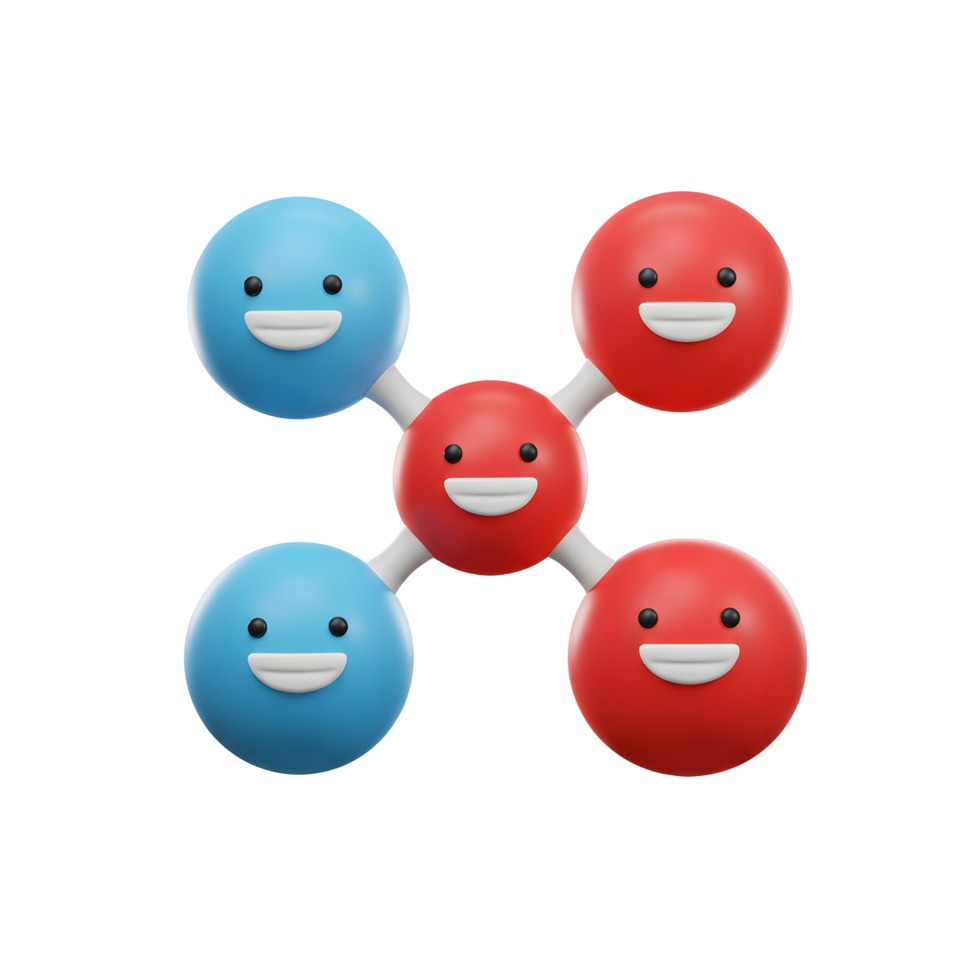 Cartoon Molecule with Smiling Faces Red and Blue Chemistry Concept png