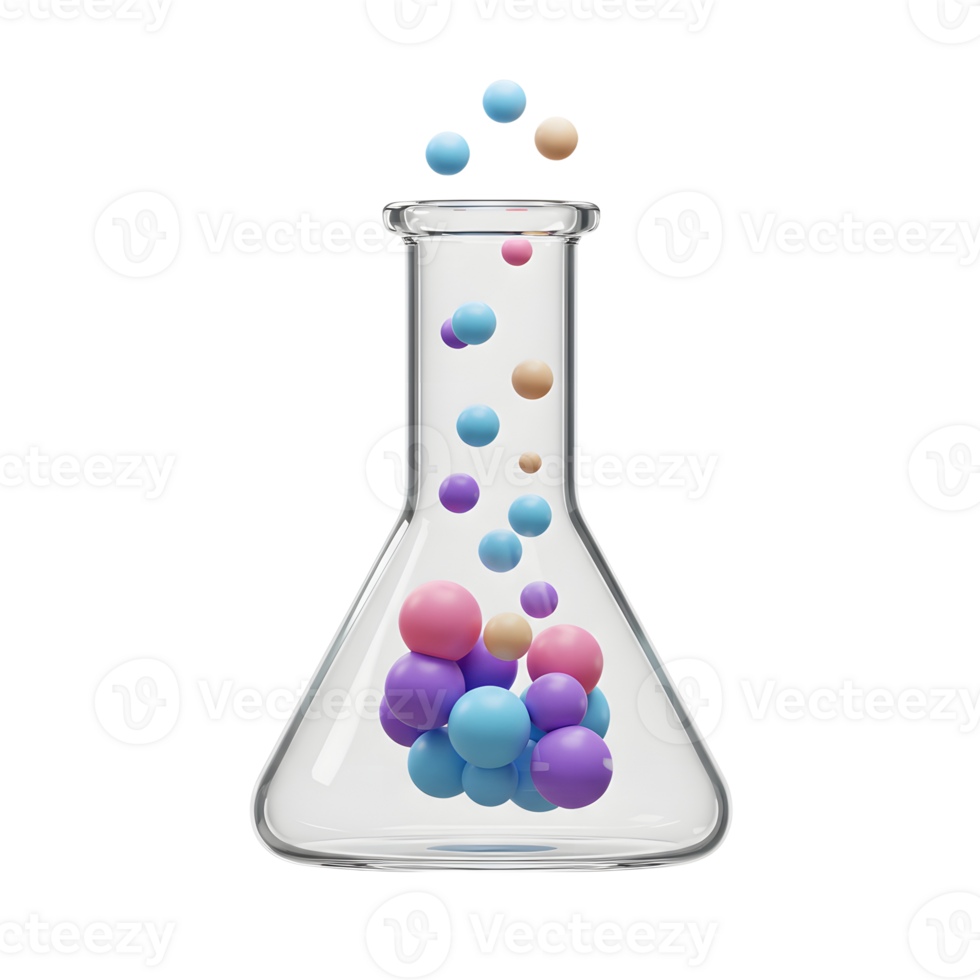 Laboratory Flask with Colorful Spheres Exploring Scientific Concepts and Experimentation png