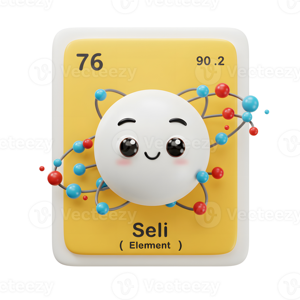 Cute Element Cartoon Character Displaying Scientific Data and Atomic Structure png