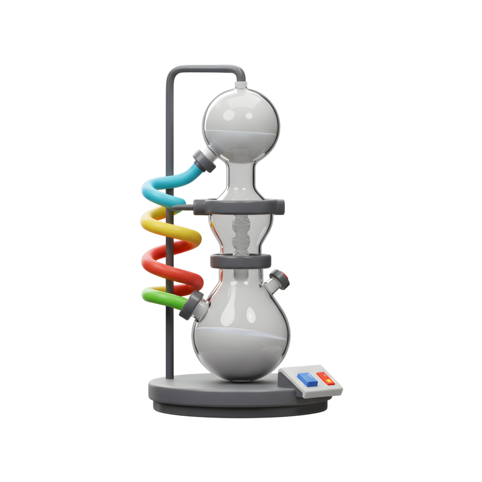 Cartoon Chemical Distillation Apparatus with Colorful Tubes on White Background png
