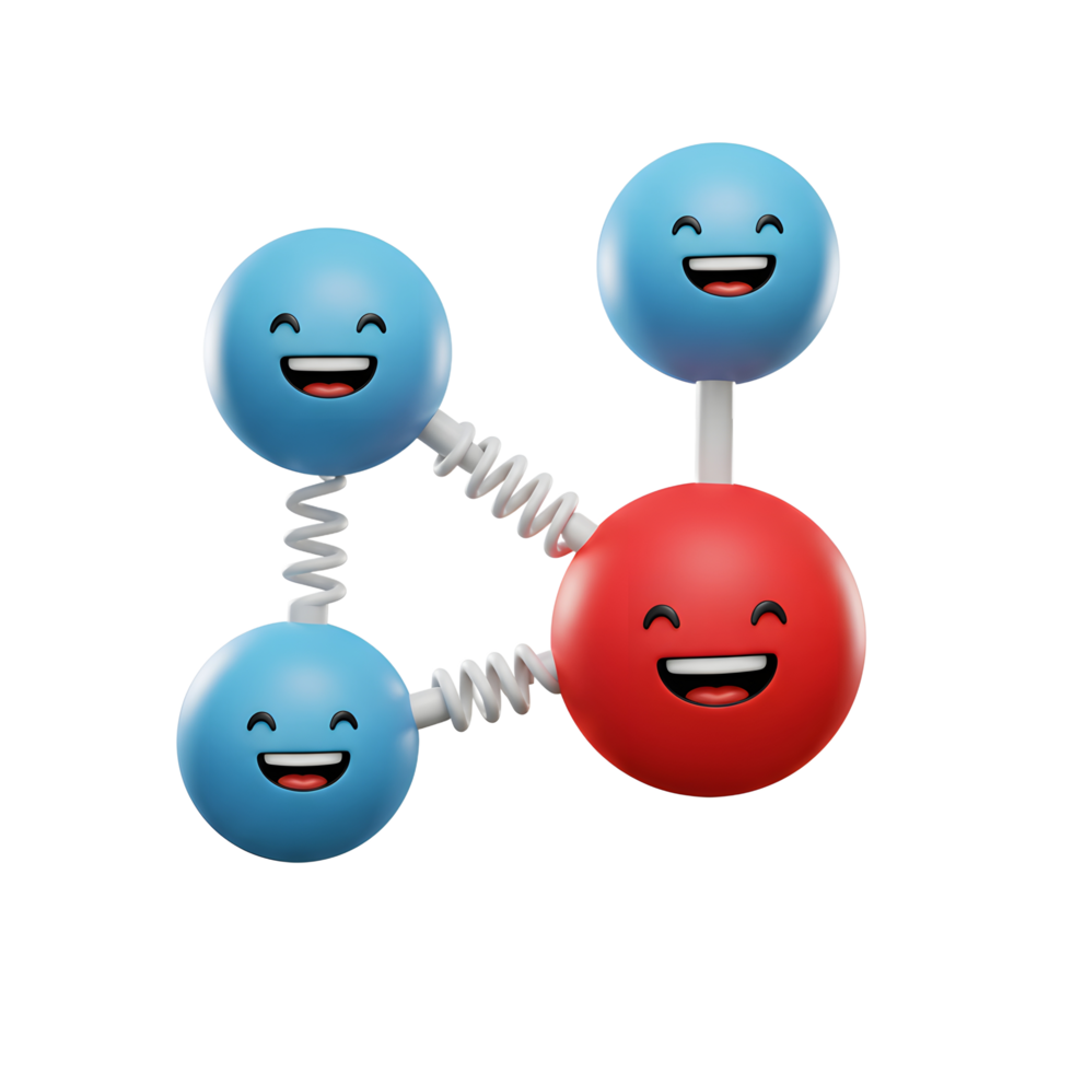 Smiling Molecule Structure with Blue and Red Spheres Connected with Springs png