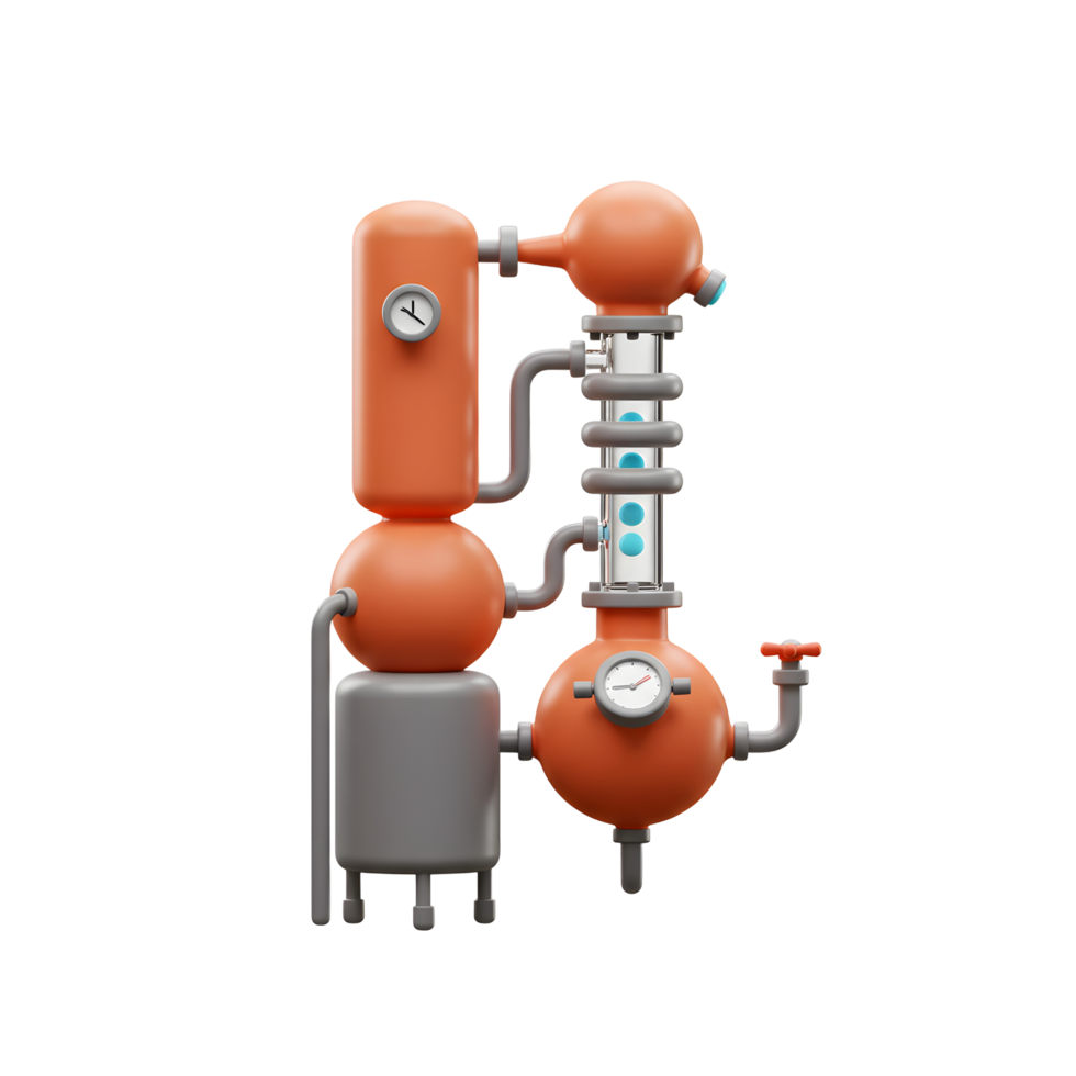 Cartoon Scientific Distillation Apparatus Equipment with Gauges and Piping png