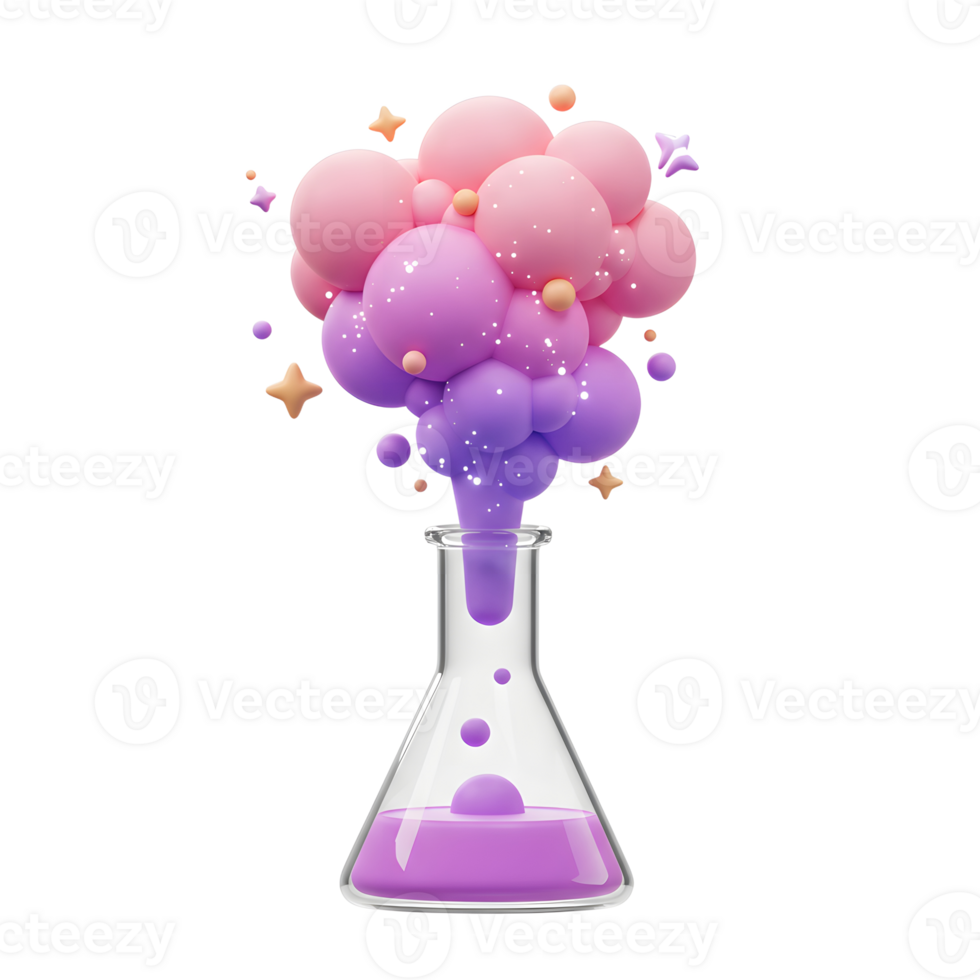Colorful Chemical Reaction Concept with Bubbles and Beaker on White Background png