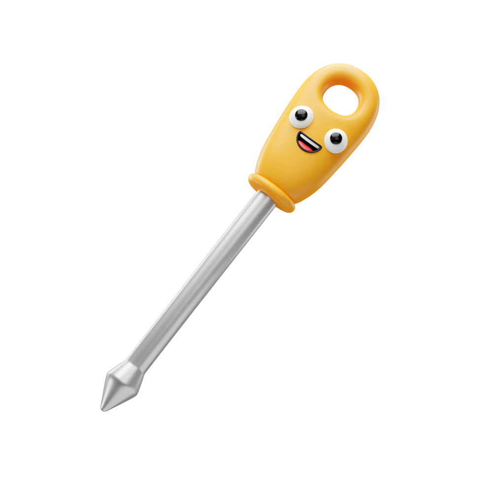 Cute Screwdriver Cartoon Character with Happy Expression Tool Illustration png
