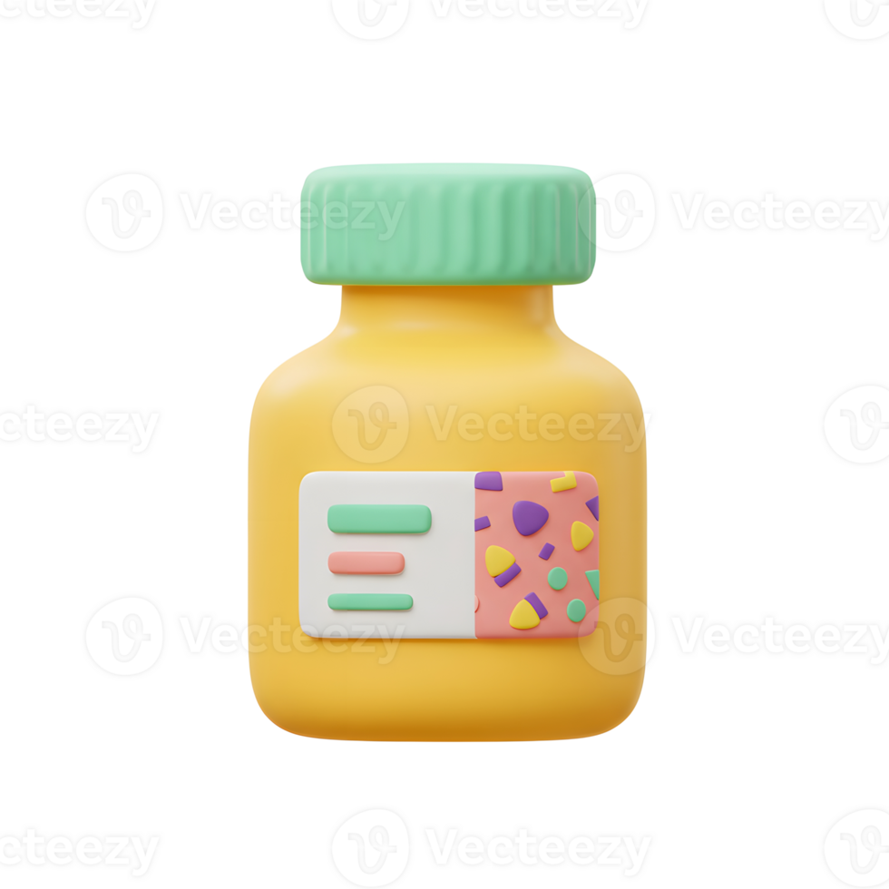 Yellow Plastic Bottle with Green Lid and Fun Label Design png