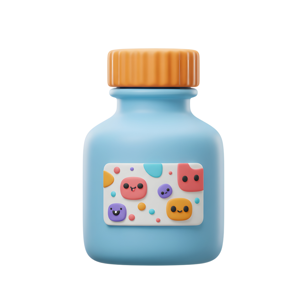 Cartoon Bottle with Faces and Dots on Label Isolated on White png