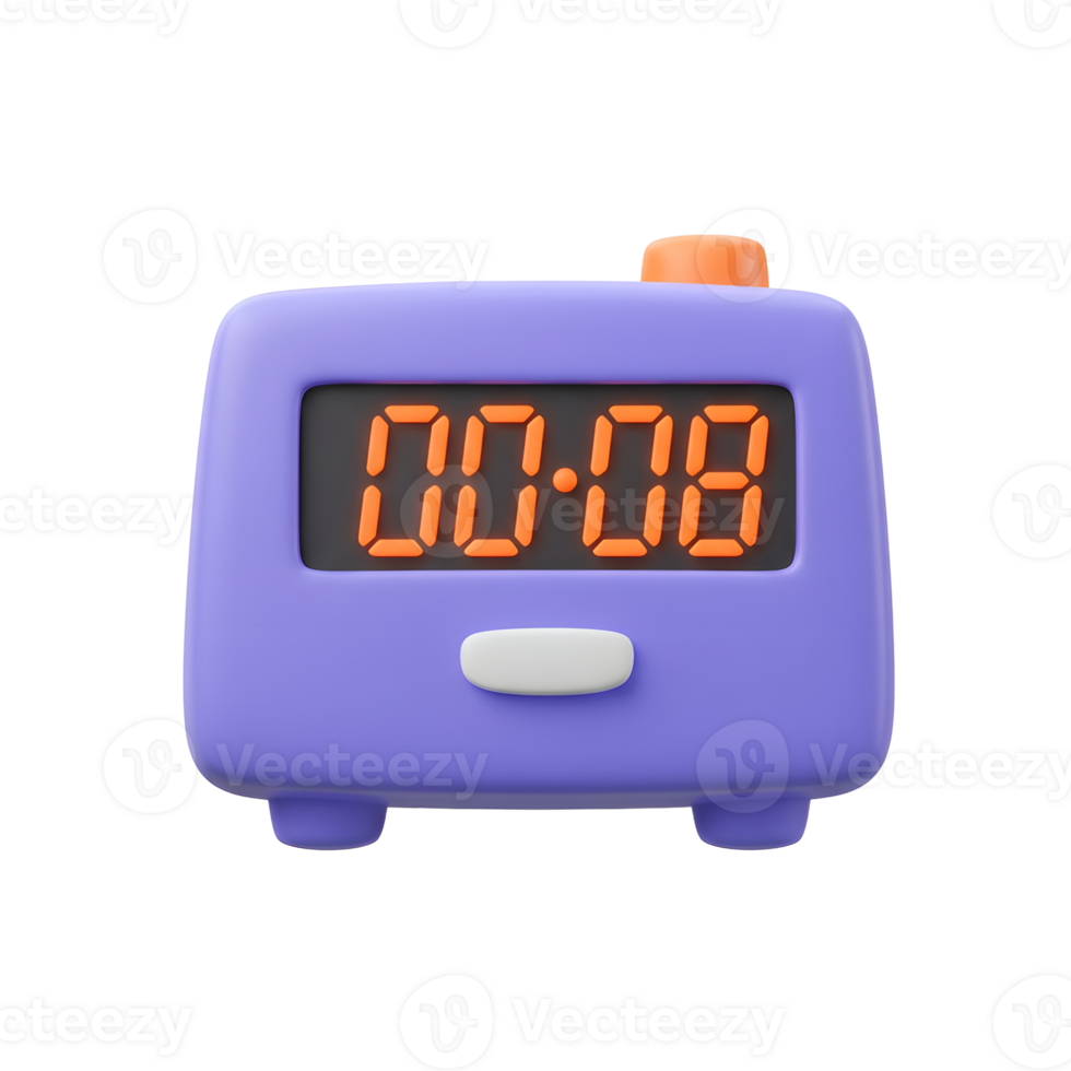 Digital Alarm Clock Displaying Eight Minutes Past Midnight on White Background png
