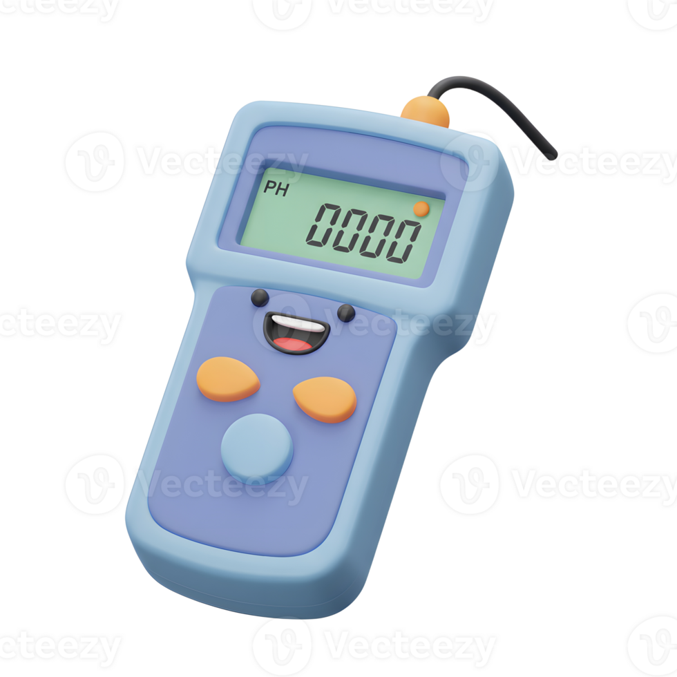 Cartoon pH Meter Illustration with Display Showing Zero Reading and Smile png