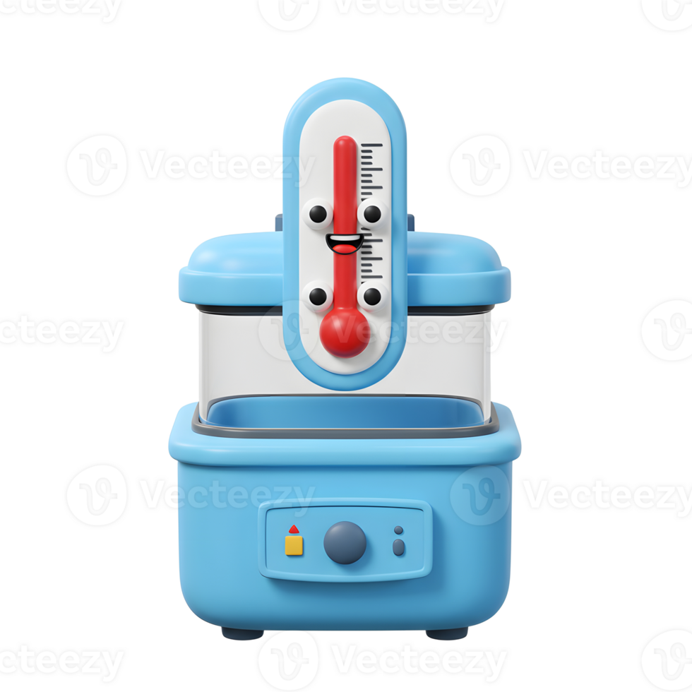 Funny Cartoon Thermometer Model with Water Bath for Laboratory Use png