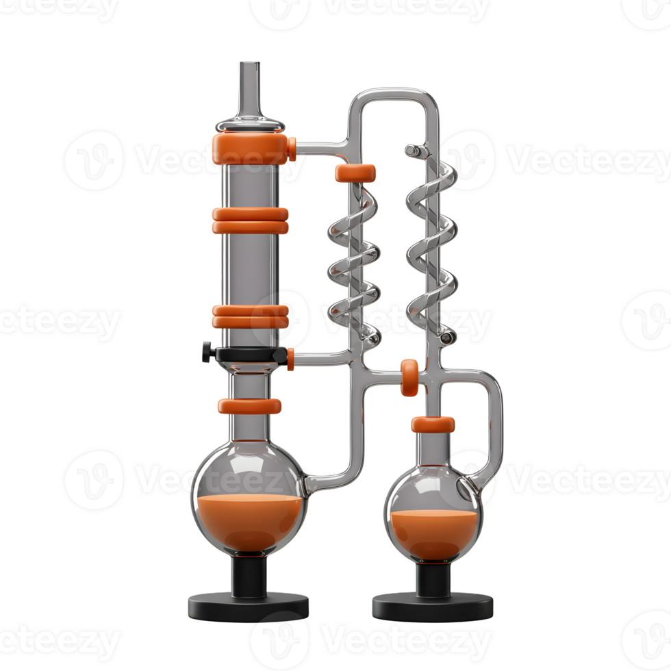 Laboratory Distillation Apparatus with Orange Fluid for Scientific Research png
