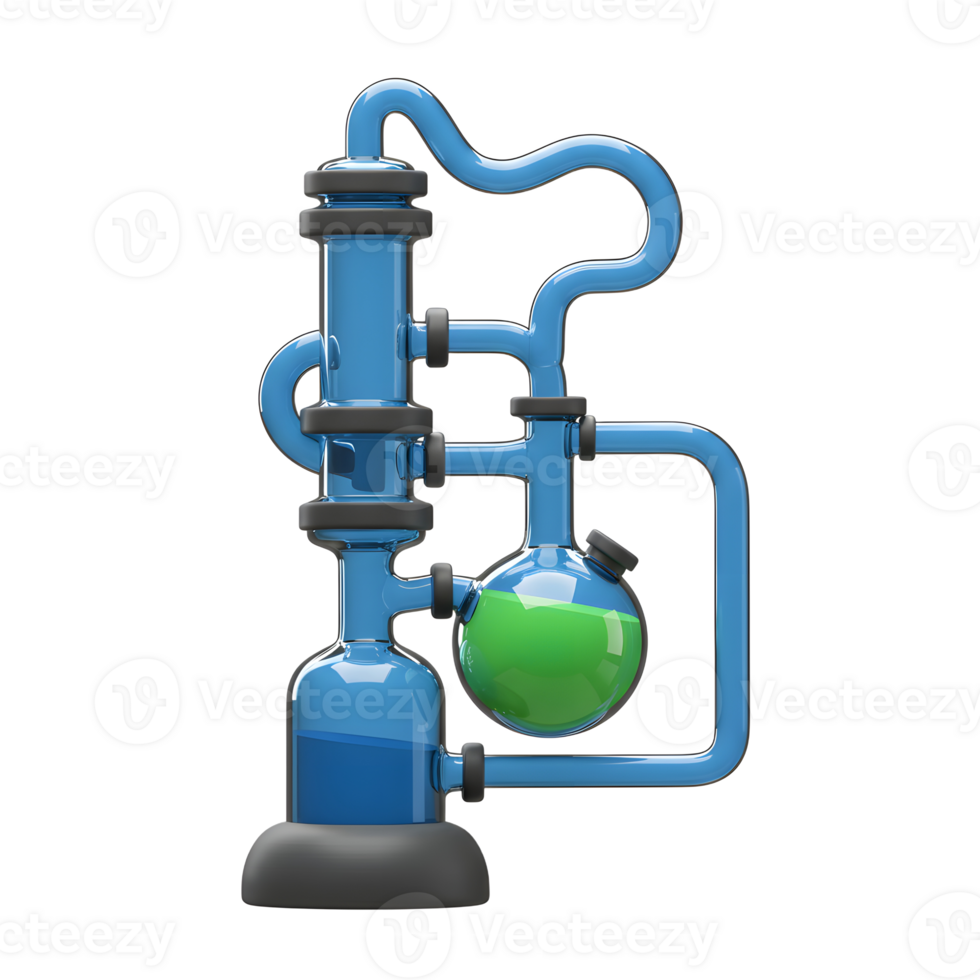 Lab Distillation Apparatus with Green Liquid Isolated on White Background png