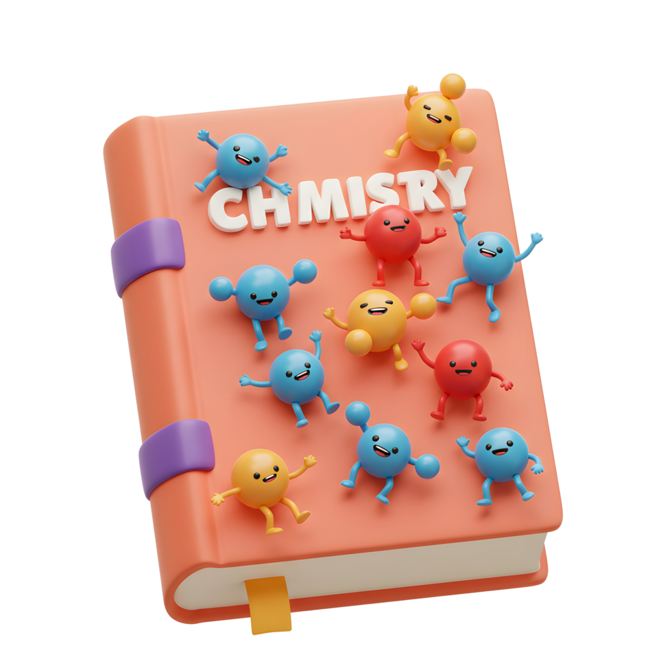 Fun Chemistry Book with Molecule Characters Learning Science Concept png