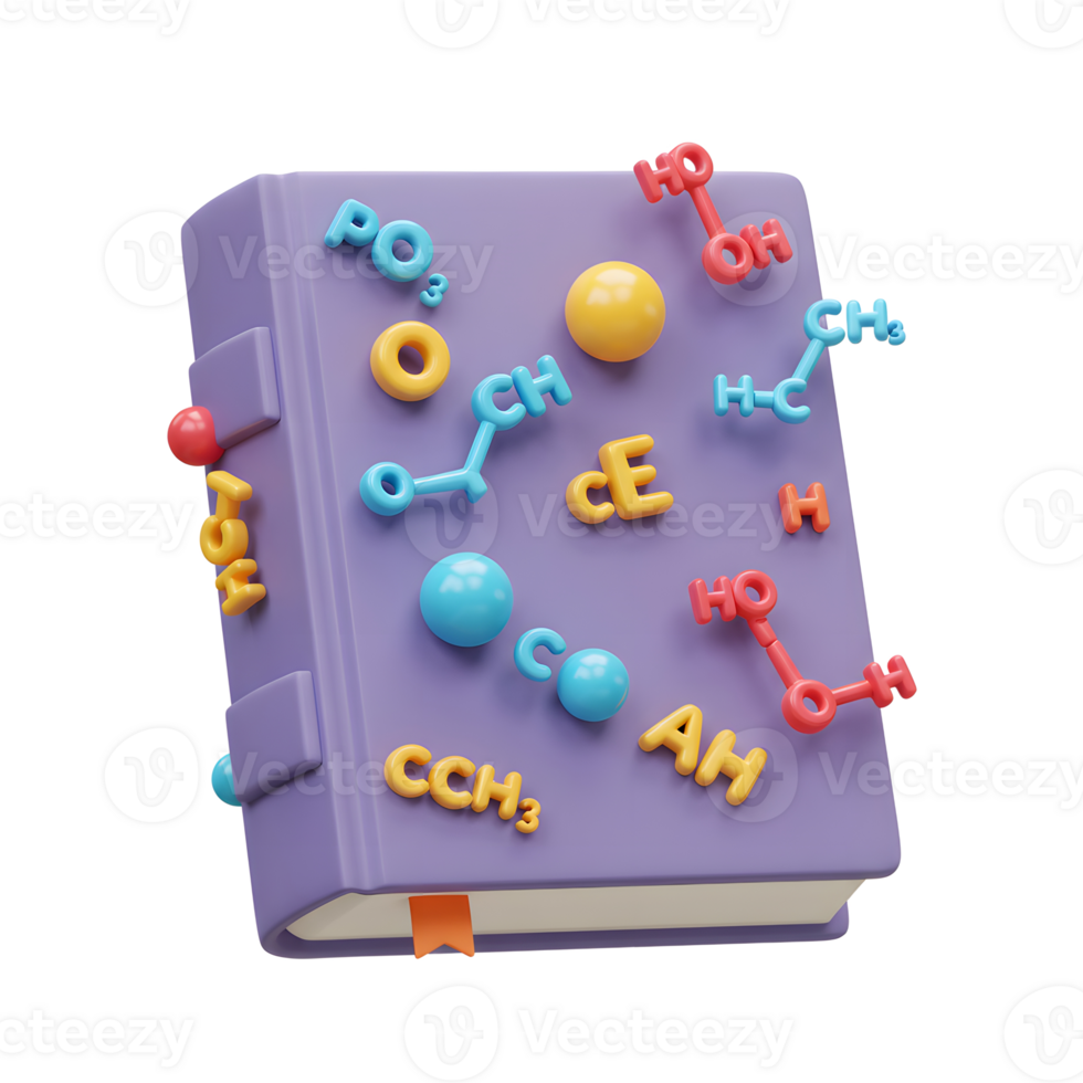 Studying Chemistry Book with Molecules and Chemical Formulas Illustration png