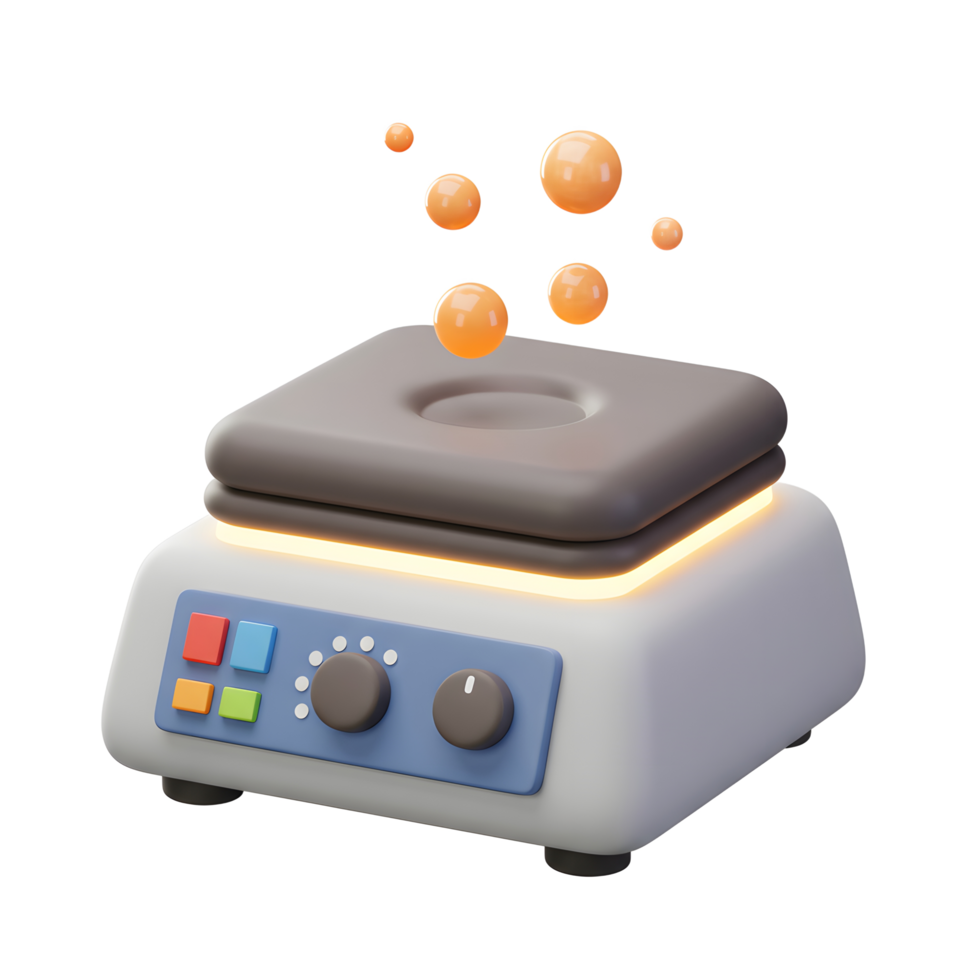 Cartoon Stirring Hot Plate with Orange Bubbles for Science Projects png