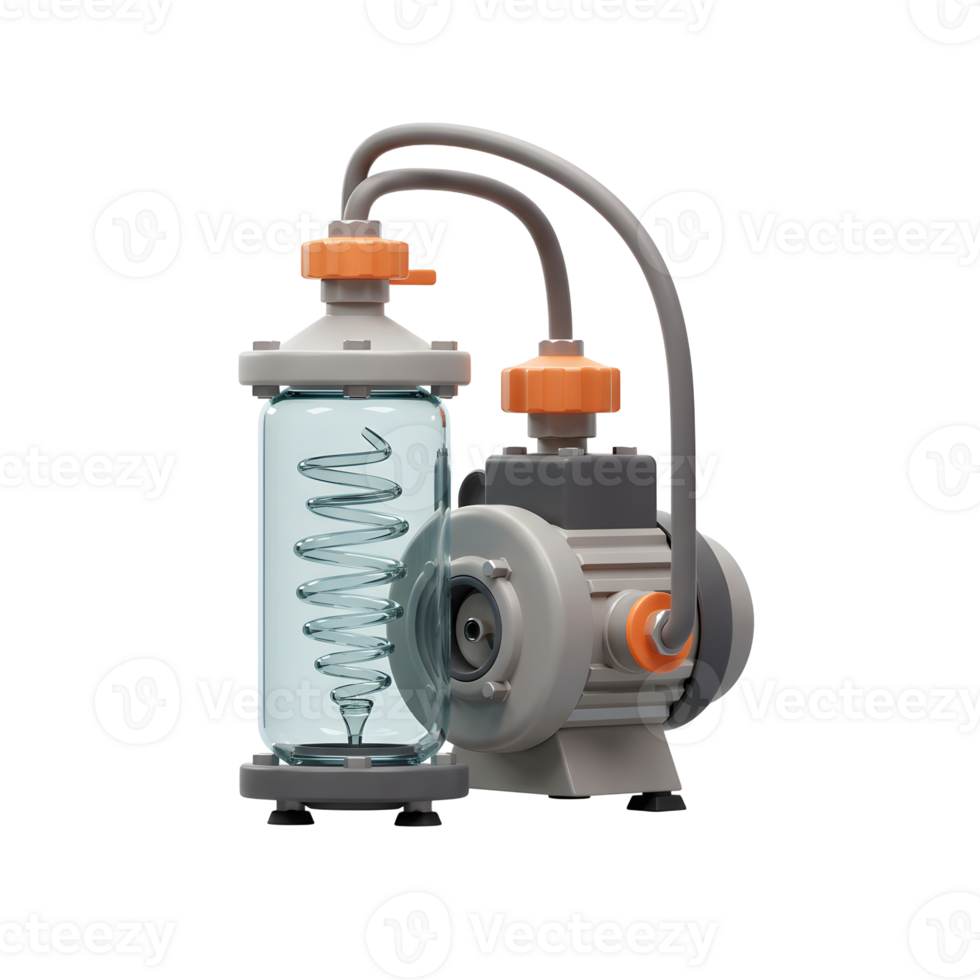 Lab Equipment Rendering Showing Glass Condenser and Vacuum Pump Unit png