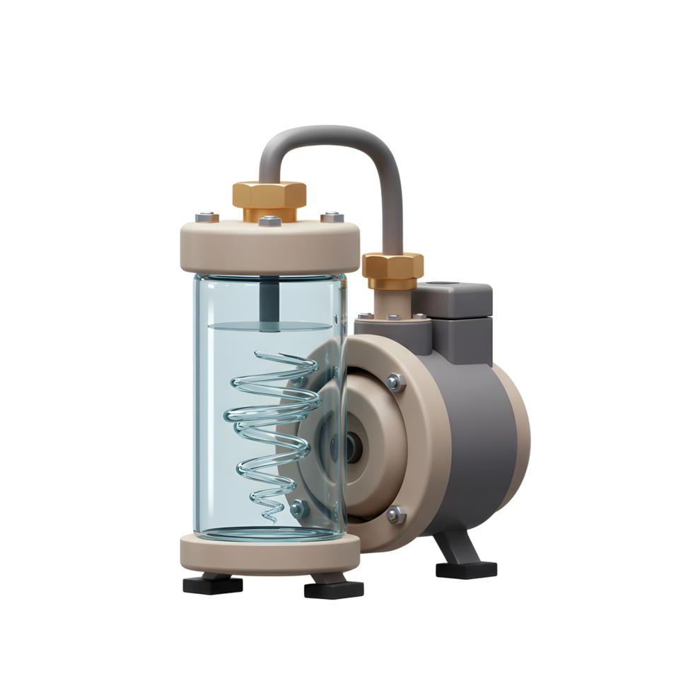 Laboratory Water Pump with Glass Container and Spiral Tube Detail png