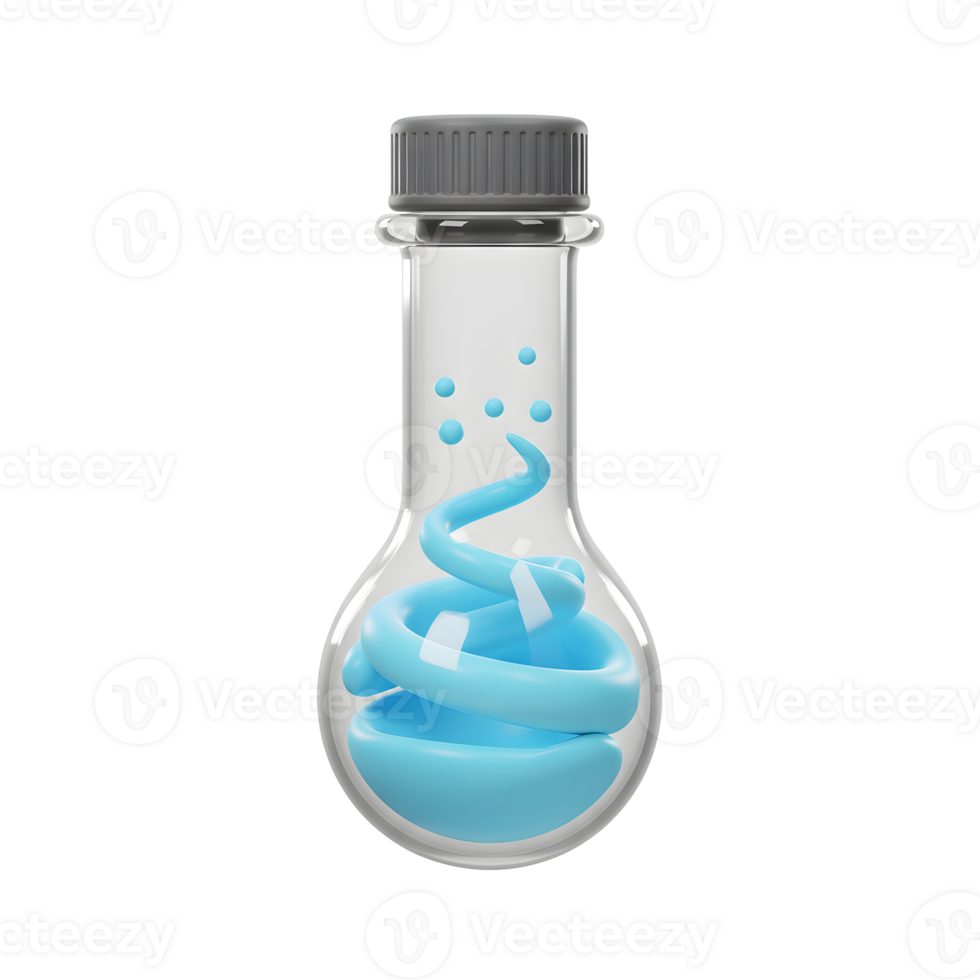 Laboratory Flask with Light Blue Liquid Coil and Small Bubbles Inside png