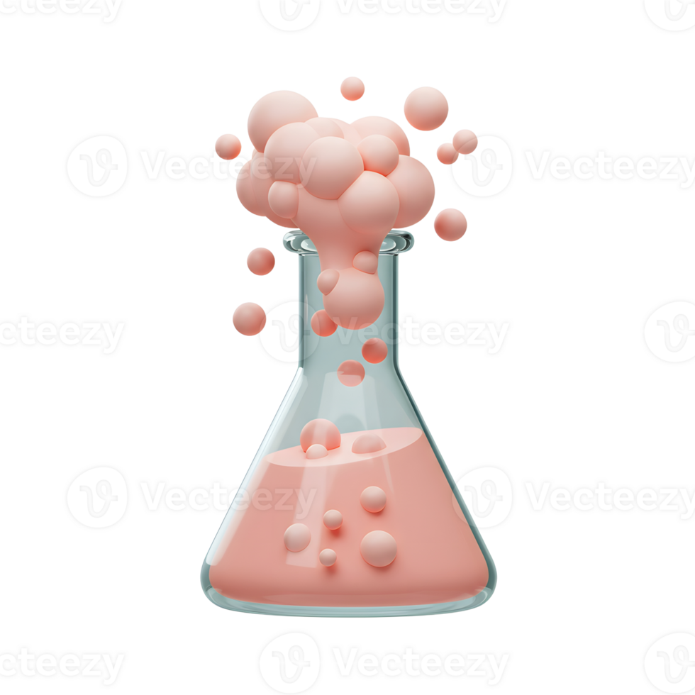 Pink Liquid Reaction Experiment in Glass Flask for Science Illustration png