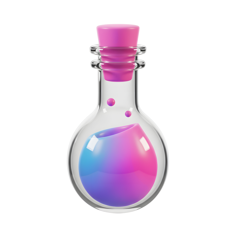 Potion bottle with liquid gradient and pink cork for fantasy concepts png