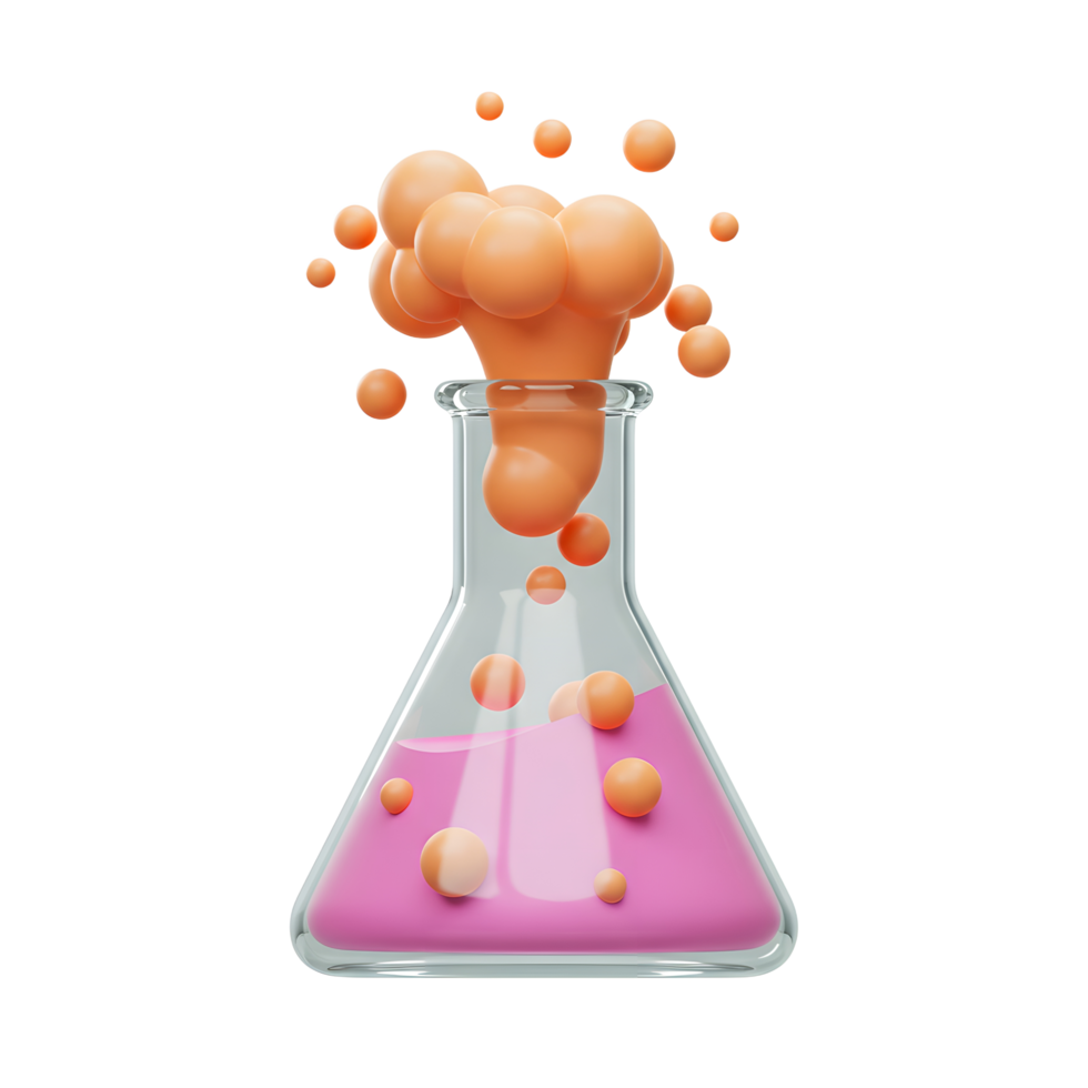 Science Experiment Pink Liquid Bubbling in Flask 3D Rendering png