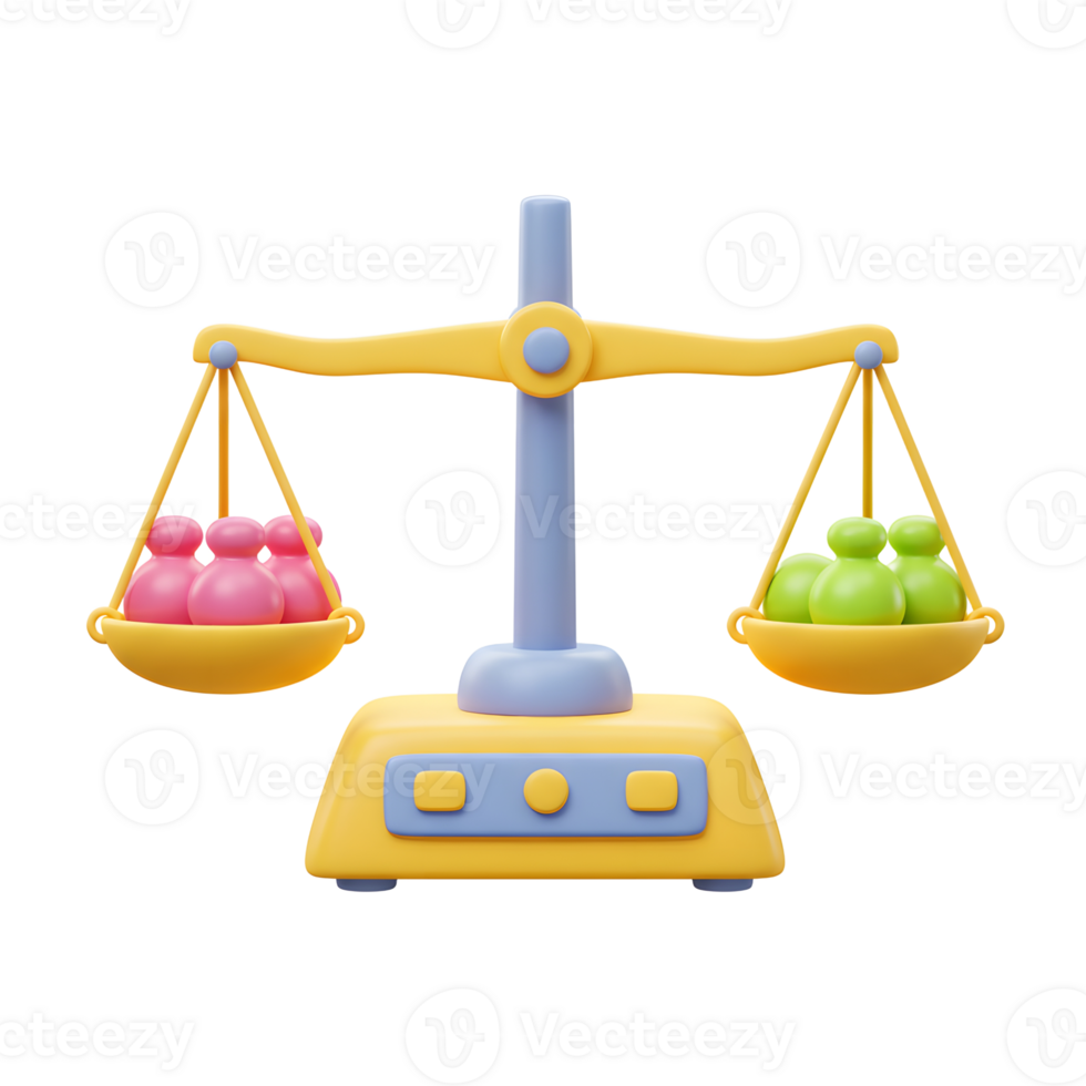 Balancing Weights with Pink and Green Figures on Scales Illustration png