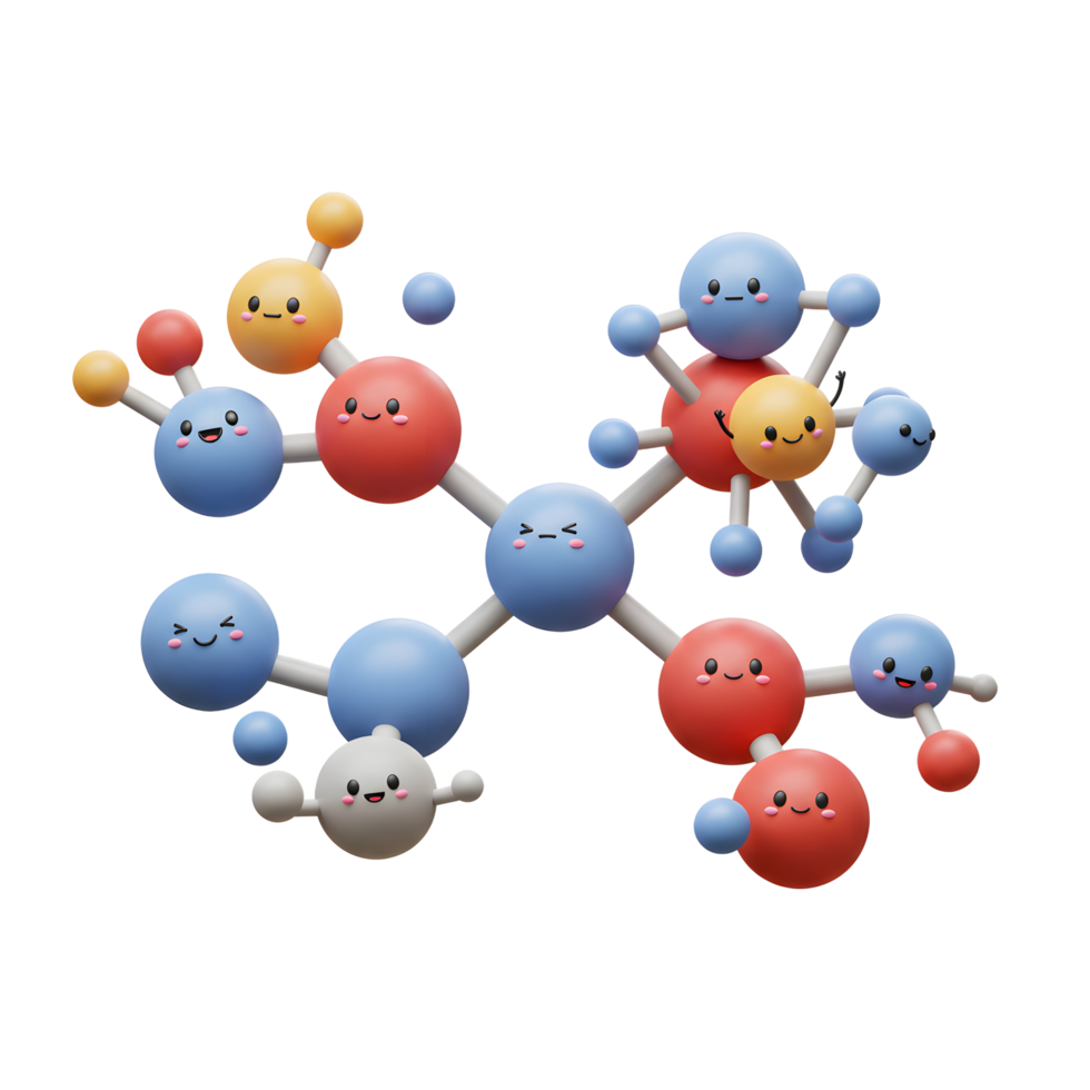 Cartoon Molecule Model with Smiling Faces for Science Education Materials png