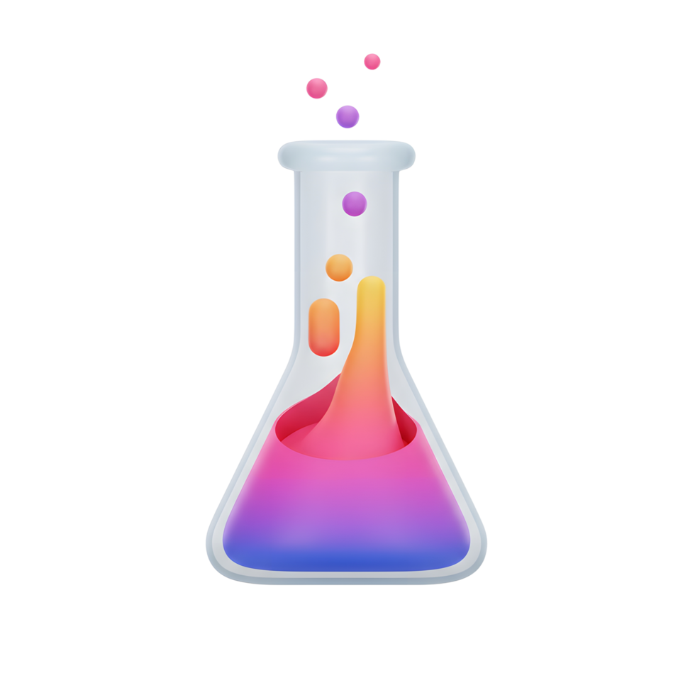 Colorful liquid in scientific flask experiment illustration on white background png