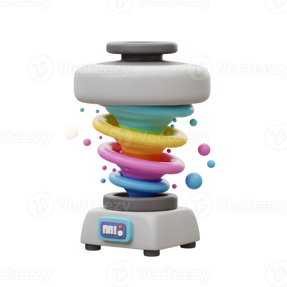 Colorful Blender Illustration with Rainbow Swirl and Spheres on White Background png
