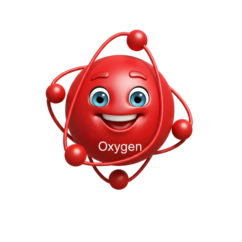 Smiling Oxygen Atom Cartoon Character for Science Education and Chemistry Concepts png