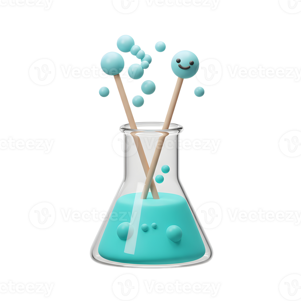 Cartoon Science Experiment with Smiling Character in Beaker Illustration png
