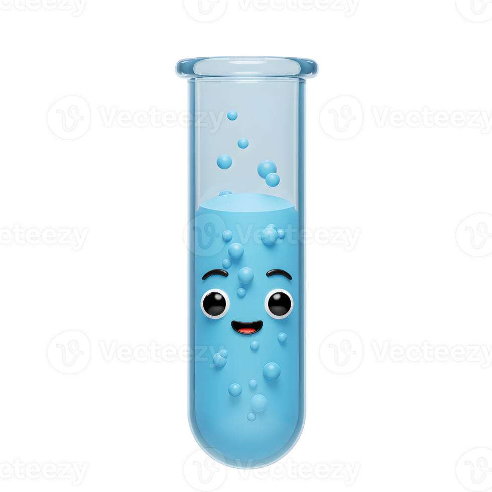Cute Cartoon Test Tube with Smiling Face and Blue Liquid png