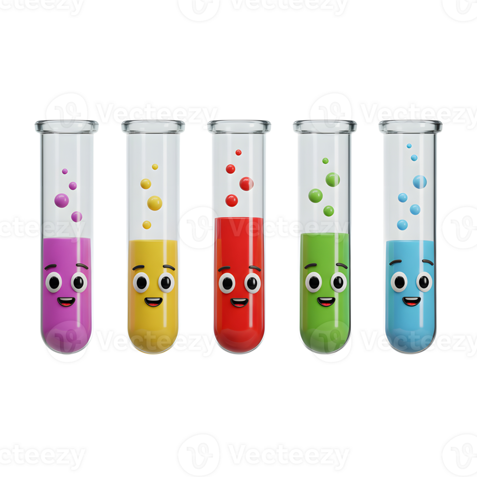 Cartoon Test Tubes with Colorful Liquids and Faces - Science Education png