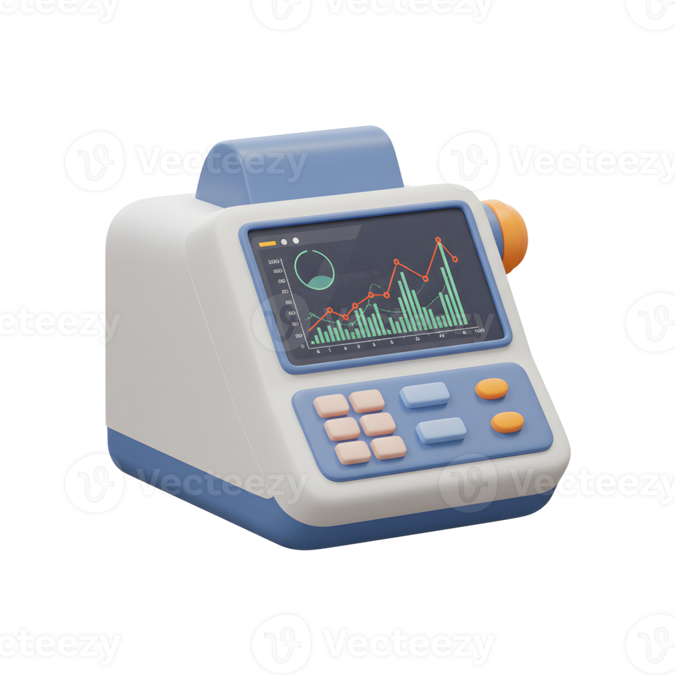 Medical Device Displaying Financial Chart with Rising Trend and Buttons png