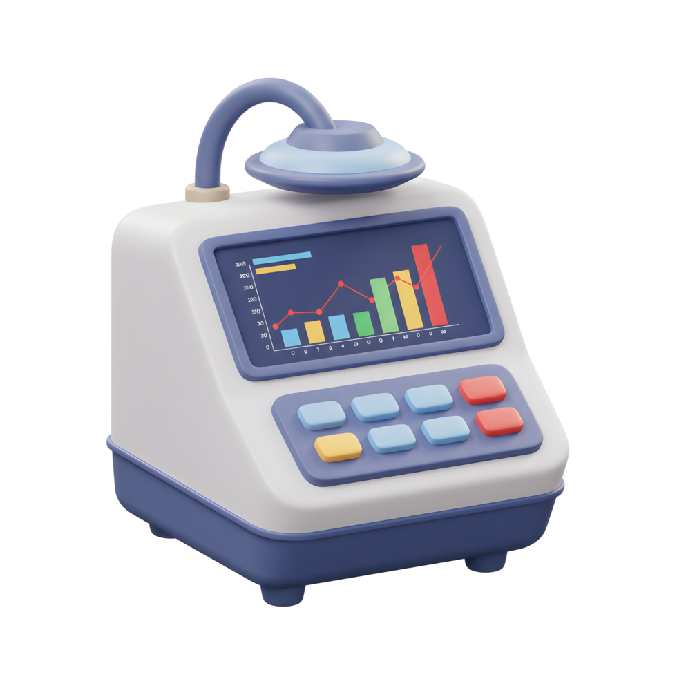 Analyzing Financial Data on Cartoon Machine with Rising Bar Chart png