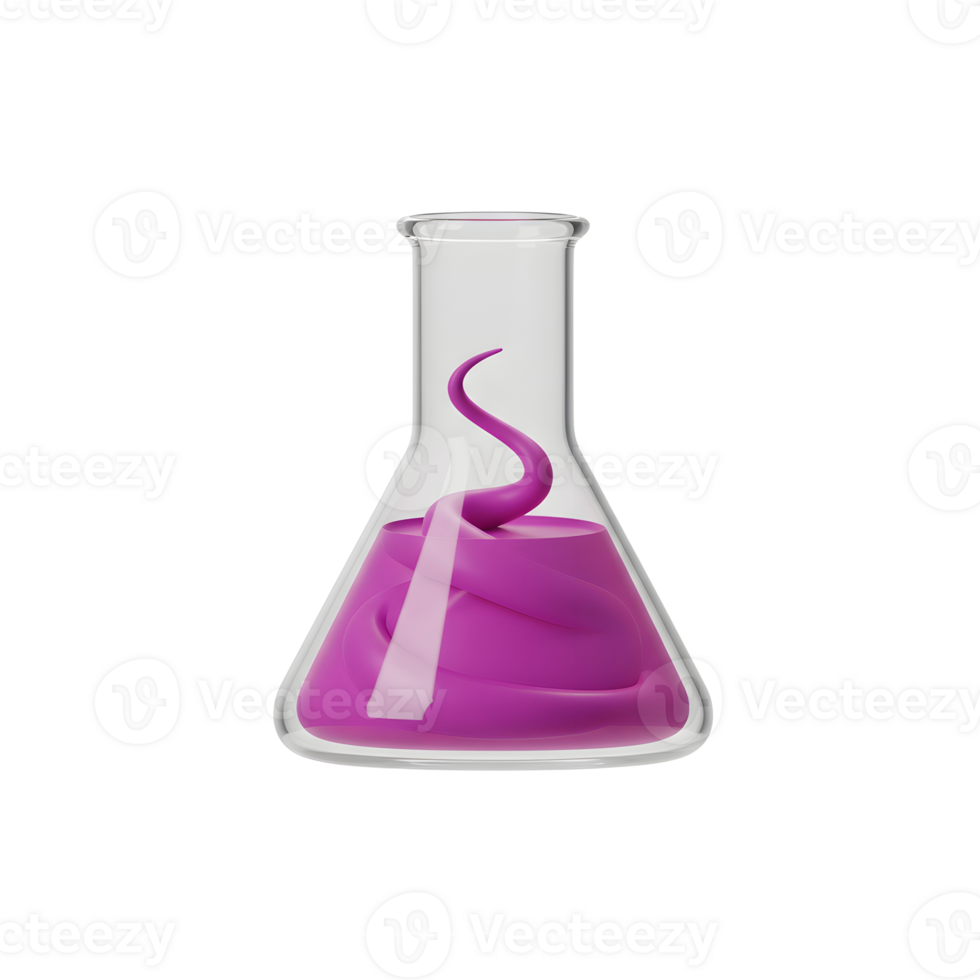 Erlenmeyer flask filled with a magenta swirling shape perfect for science png