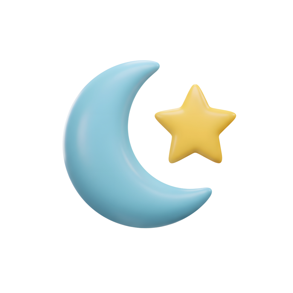 Stylized Crescent Moon with Star on Isolated White Background Rendering png