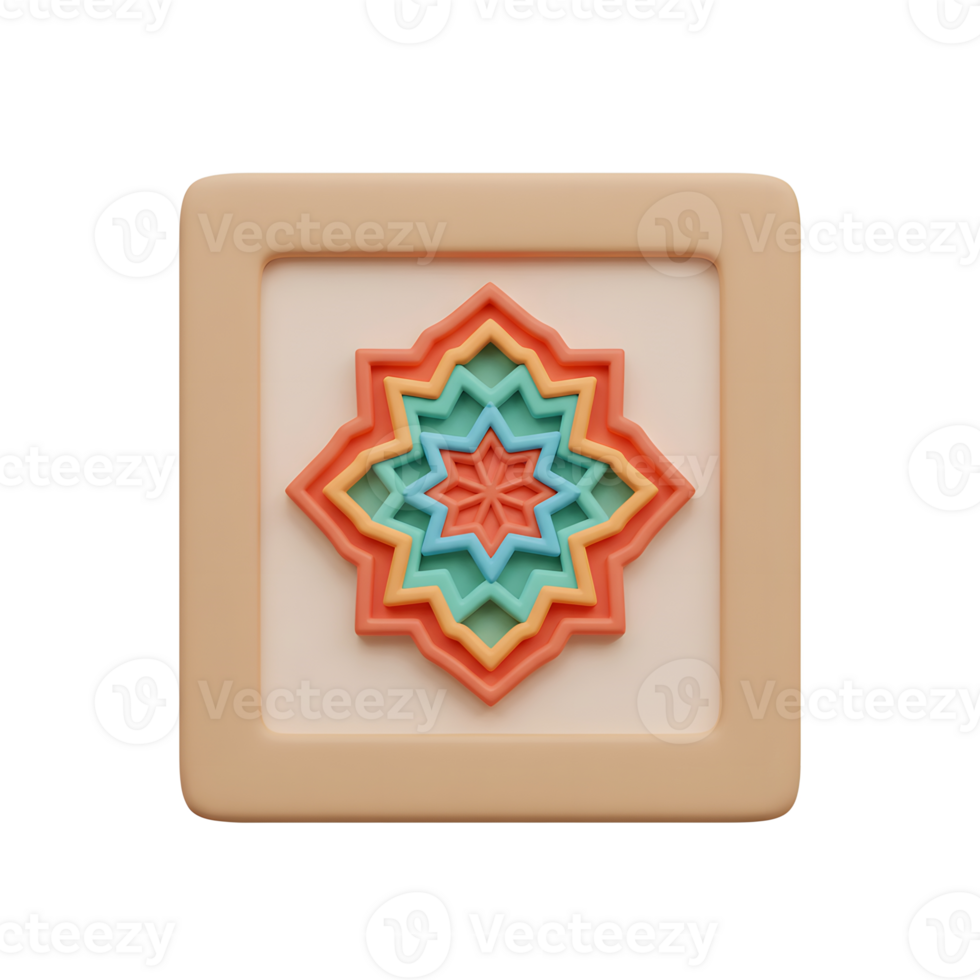 Colorful Starburst in Square Frame Islamic Design for Ramadan Greetings png